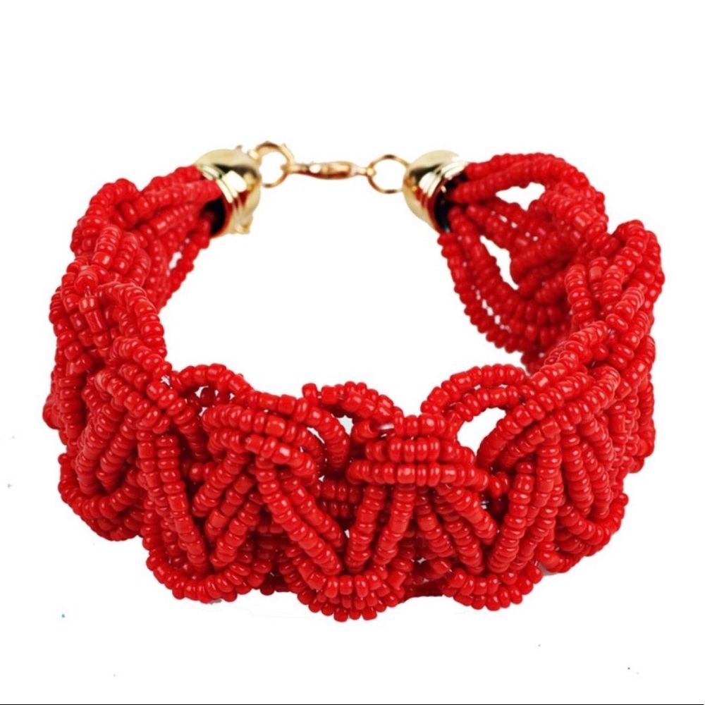 🎉 Red Sea Bead Woven Bracelet